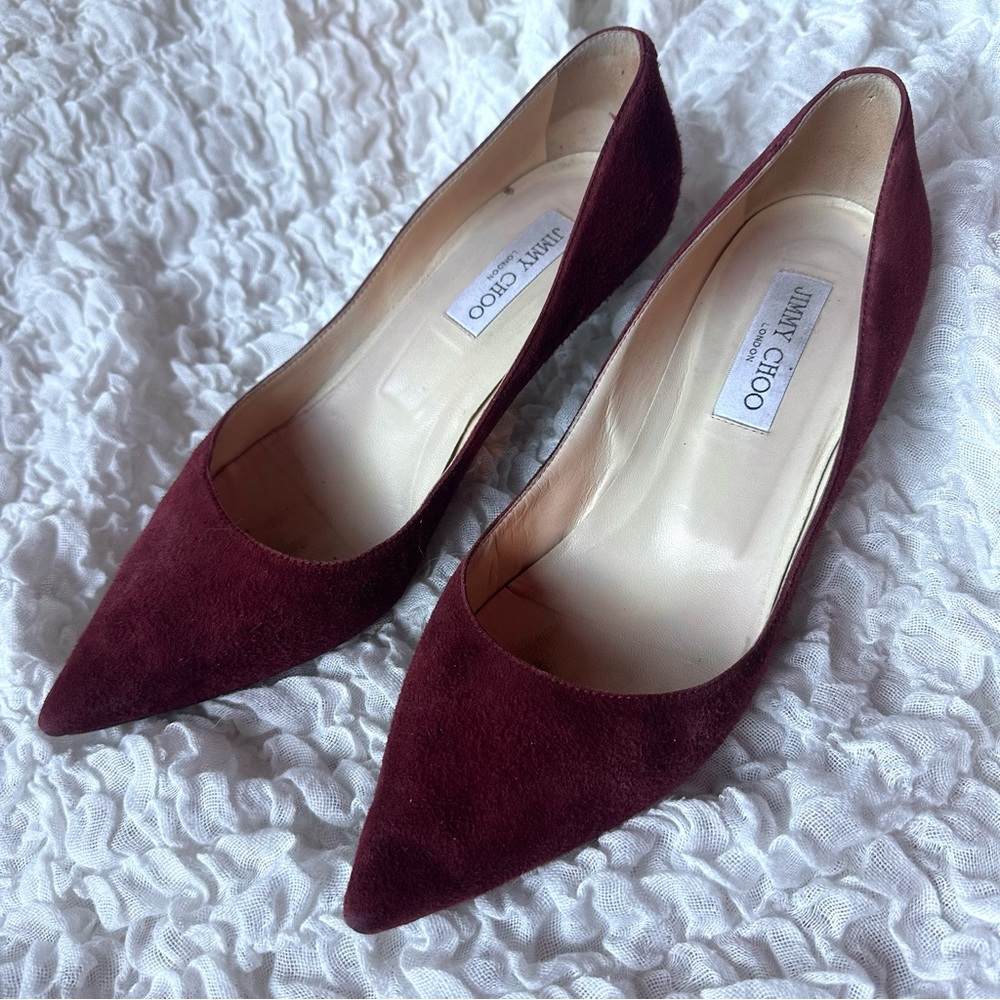 Jimmy Choo Burgundy Suede Amelia Kitten Heels Size 39.5